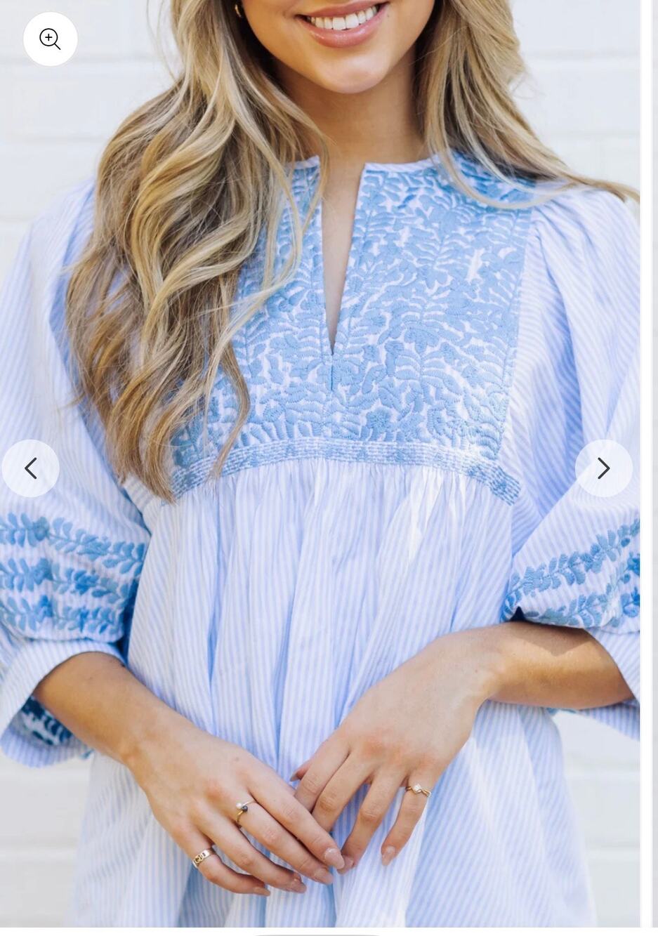 J Marie Pebble Top Embroidered Blue/White Stripes Size L